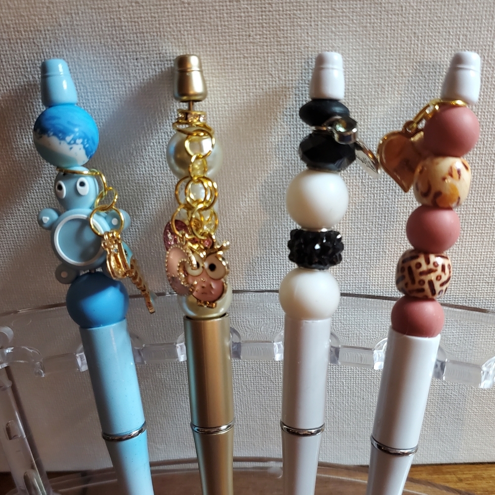 Hand Crafted Beaded Pens w/charms 4 pen bundle (buy 3 get 1 free)